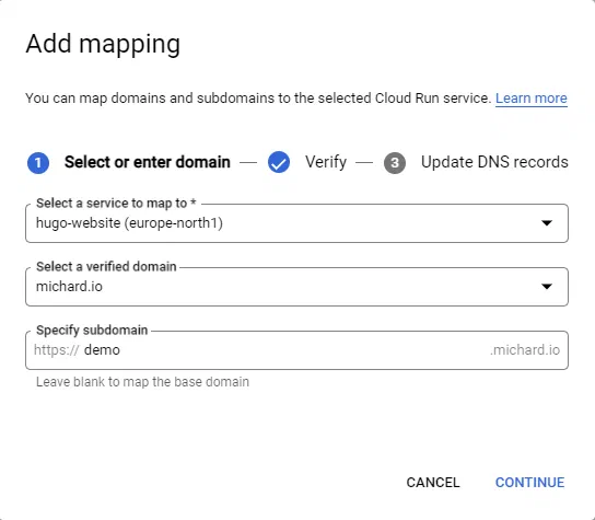 Mapping a custom domain to the Google Cloud Run service Mapping a custom domain to the Google Cloud Run service