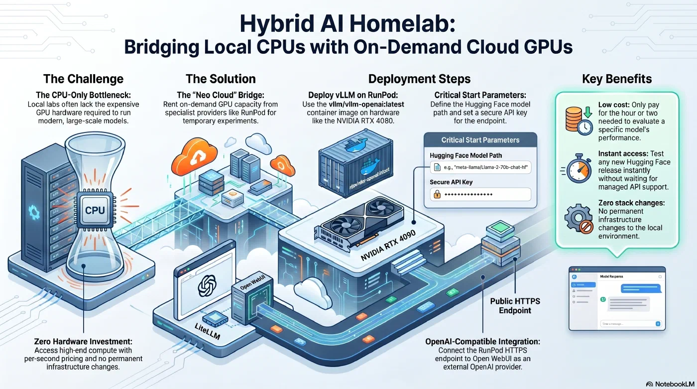 Conceptual illustration of the extended AI stack with elastic cloud GPU resources for running large language models on demand - AI generated Conceptual illustration of the extended AI stack with elastic cloud GPU resources for running large language models on demand - AI generated
